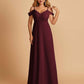 Chiffon Off-shoulder Long Bridesmaid Dresses V-neck Floor Length A-line For Sale