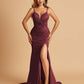 Satin Mermaid Long Prom Dresses Spaghetti Straps Sweetheart Side Slit Floor Length
