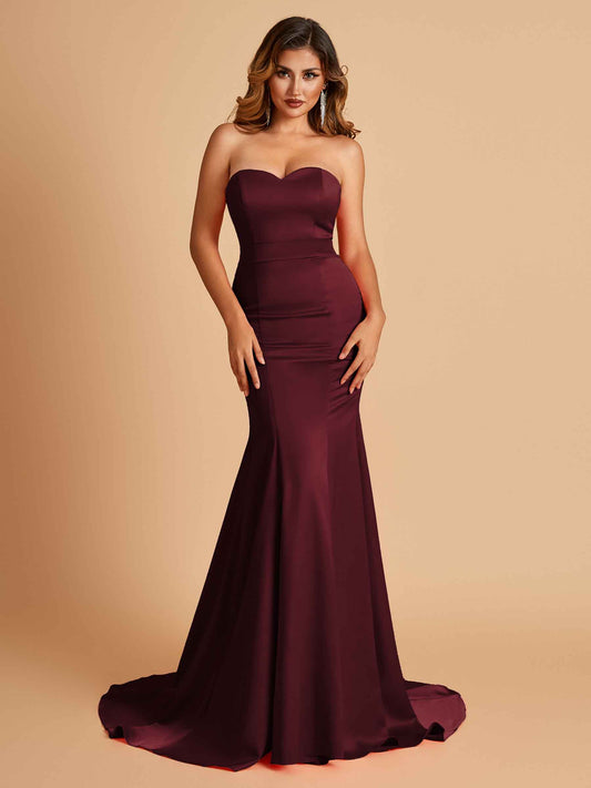 Sexy Satin Sweetheart Mermaid Bridesmaid Dresses Strapless Floor Length