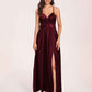 Satin Spaghetti Straps A-line Bridesmaid Dresses Side Slit Floor Length