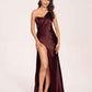 Sexy Satin One-shoulder Bridesmaid Dresses Side Slit Sheath Floor Length Long