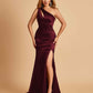 Sexy Satin Key Hole Bridesmaid Dresses One Shoulder Key Hole Floor Length Sheath For Sale