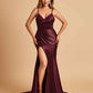 Satin Mermaid V-neck Bridesmaid Dresses Spaghetti Straps Side Slit Floor Length