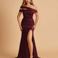 Unique Satin Mermaid Prom Dresses With Off Shoulder Straps Side Slit Floor Length
