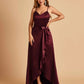 Satin Asymmetric V-neck Bridesmaid Dresses Sleeveless Side Slit A-line Unique For Sale