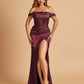 Satin Corset Off Shoulder Bridesmaid Dresses Sheath Side Slit Floor Length