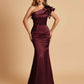 Satin One-shoulder Bridesmaid Dresses Ruffle Sleeves Mermaid Floor Length For Sale