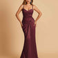 Satin Mermaid Sweetheart Prom Dresses Spaghetti Straps With Pleats Floor Length
