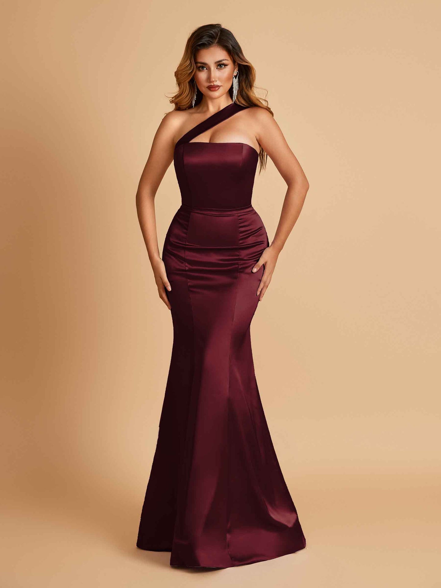 Sexy Satin Mermaid Bridesmaid Dresses One Shoulder Floor Length