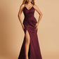 Sexy Mermaid Bridesmaid Dresses Spaghetti Straps Satin Side Slit Pleats Floor Length
