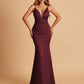 Satin Deep V-neck Mermaid Prom Dresses Open Back Floor Length