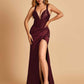 Sexy Sweetheart Sheath Prom Dresses Spaghetti Straps Satin Side Slit Pleats Floor Length