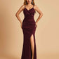 Sexy Satin Mermaid Bridesmaid Dresses Spaghetti Straps V-neck Side Slit Floor Length