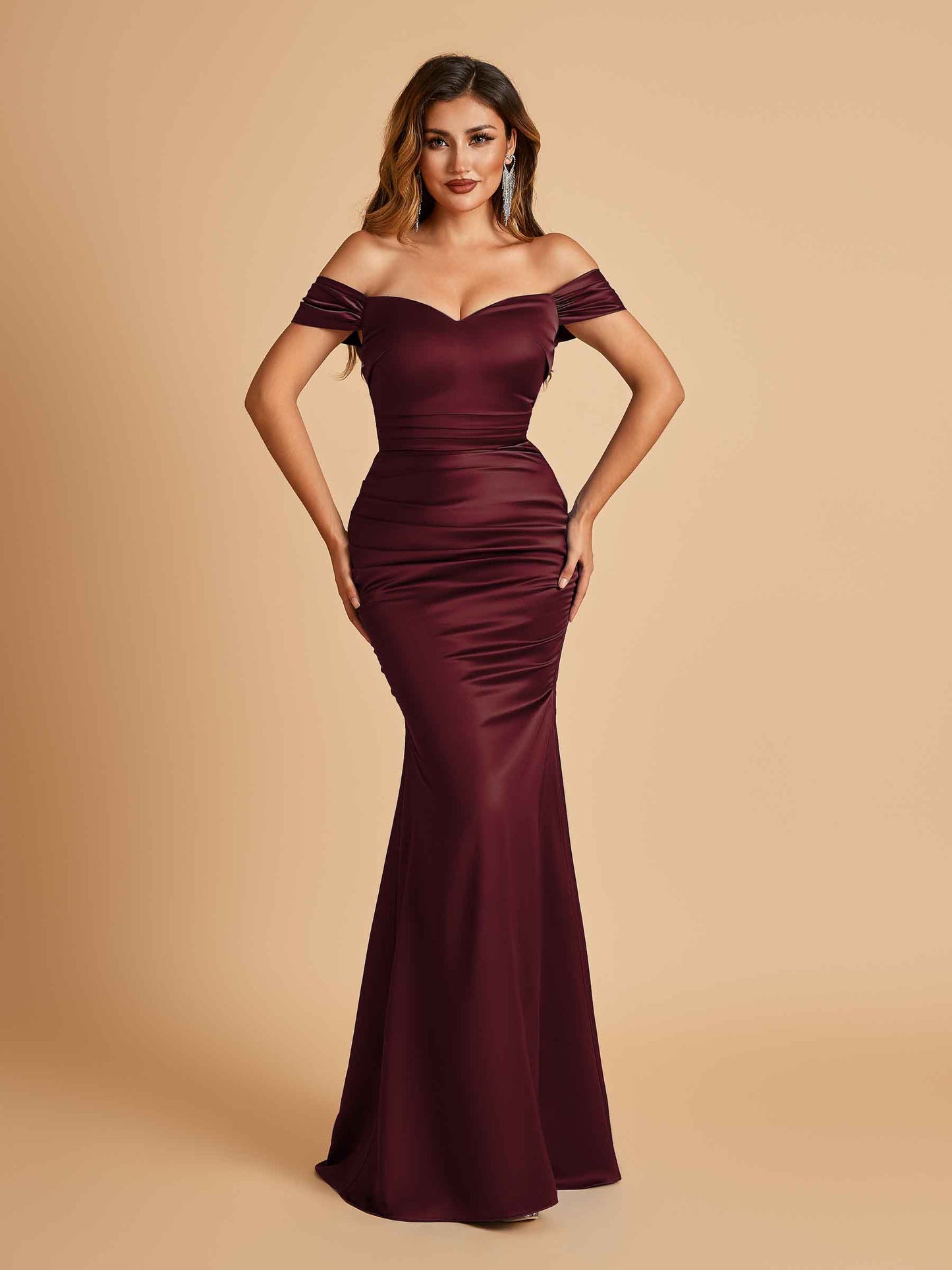 Satin Mermaid Off Shoulder Bridesmaid Dresses Sweetheart Floor Length