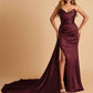 Sexy Satin Sheath Bridesmaid Dresses Strapless Sweetheart Side Slit With Train
