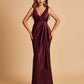 Sexy Satin Sheath V-neck Bridesmaid Dresses Strapless Floor Length