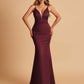 Satin Deep V-neck Mermaid Bridesmaid Dresses Open Back Floor Length
