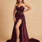 Sexy Satin Corset Prom Dresses Sweetheart Side Slit With Train Floor Length