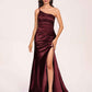 Satin One-shoulder Mermaid Bridesmaid Dresses Side Slit Pleats Floor Length
