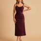 Sexy Satin Midi Prom Dresses Spaghetti Straps Slip Scoop Side Slit