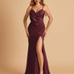 Sexy Satin Sheath Prom Dresses Spaghetti Straps V-neck Side Slit Floor Length
