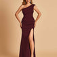 Satin One-shoulder Bridesmaid Dresses Mermaid Side Slit Sleeveless Floor Length