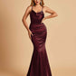 Satin Mermaid Open Back Bridesmaid Dresses Spaghetti Straps Scoop Floor Length