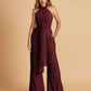 Chiffon Bridesmaid Jumpsuit Jewel Neck Sleeveless Floor Length With Pockets