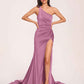 Jersey One-shoulder Prom Dresses Open Back Pleats Side-Slit With Train Long