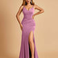 Jersey Mermaid Bridesmaid Dresses Spaghetti Straps V-neck Side Slit Pleats Floor Length