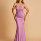 Sexy Jersey Spaghetti Straps Bridesmaid Dresses V-neck Mermaid Criss-cross Back Floor Length