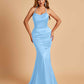 Sexy Satin Mermaid Prom Dresses Spaghetti Straps Scoop Criss-cross Back
