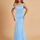 Charming Satin Off Shoulder Mermaid Prom Dresses Straps Floor Length