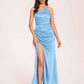 Satin Halter Pleats Sheath Bridesmaid Dresses Side-Slit Floor Length Sleeveless