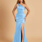 Sexy Satin Key Hole Bridesmaid Dresses One Shoulder Key Hole Floor Length Sheath For Sale