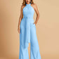 Chiffon Bridesmaid Jumpsuit Jewel Neck Sleeveless Floor Length With Pockets