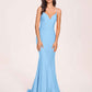 Sexy Satin Mermaid Prom Dresses Spaghetti Straps V-neck Floor Length Lace-up Back