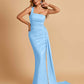 Sexy Satin One Shoulder Mermaid Bridesmaid Dresses Pleats Floor Length
