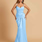 Satin Mermaid Sweetheart Prom Dresses Spaghetti Straps With Pleats Floor Length