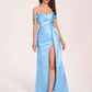 Elegant Satin Off Shoulder Prom Dresses Side-slit Sweetheart Floor Length Sheath
