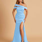 Unique Satin Mermaid Prom Dresses With Off Shoulder Straps Side Slit Floor Length