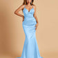Satin Mermaid V-neck Bridesmaid Dresses Spaghetti Straps Floor Length