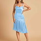 Sexy Satin Midi Asymmetrical Bridesmaid Dresses Spaghetti Straps Mermaid With Ruffles