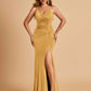 Jersey Mermaid Bridesmaid Dresses Spaghetti Straps V-neck Side Slit Floor Length