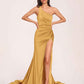 Jersey One-shoulder Prom Dresses Open Back Pleats Side-Slit With Train Long