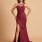 Elegant Satin One Shoulder Sweetheart Mermaid Long Bridesmaid Dresses
