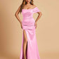 Satin One-shoulder Long Prom Dresses Side Slit With Pleats Mermaid