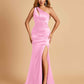 Sexy Satin Key Hole Bridesmaid Dresses One Shoulder Key Hole Floor Length Sheath For Sale