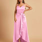 Satin Asymmetric V-neck Bridesmaid Dresses Sleeveless Side Slit A-line Unique For Sale