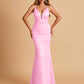Satin Deep V-neck Mermaid Bridesmaid Dresses Open Back Floor Length